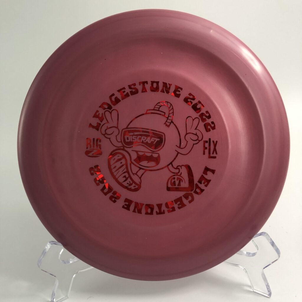 Top view of red Discraft Banger GT in Big Z FLX plastic - 2022 Ledgestone Edition with silver foil stamp.