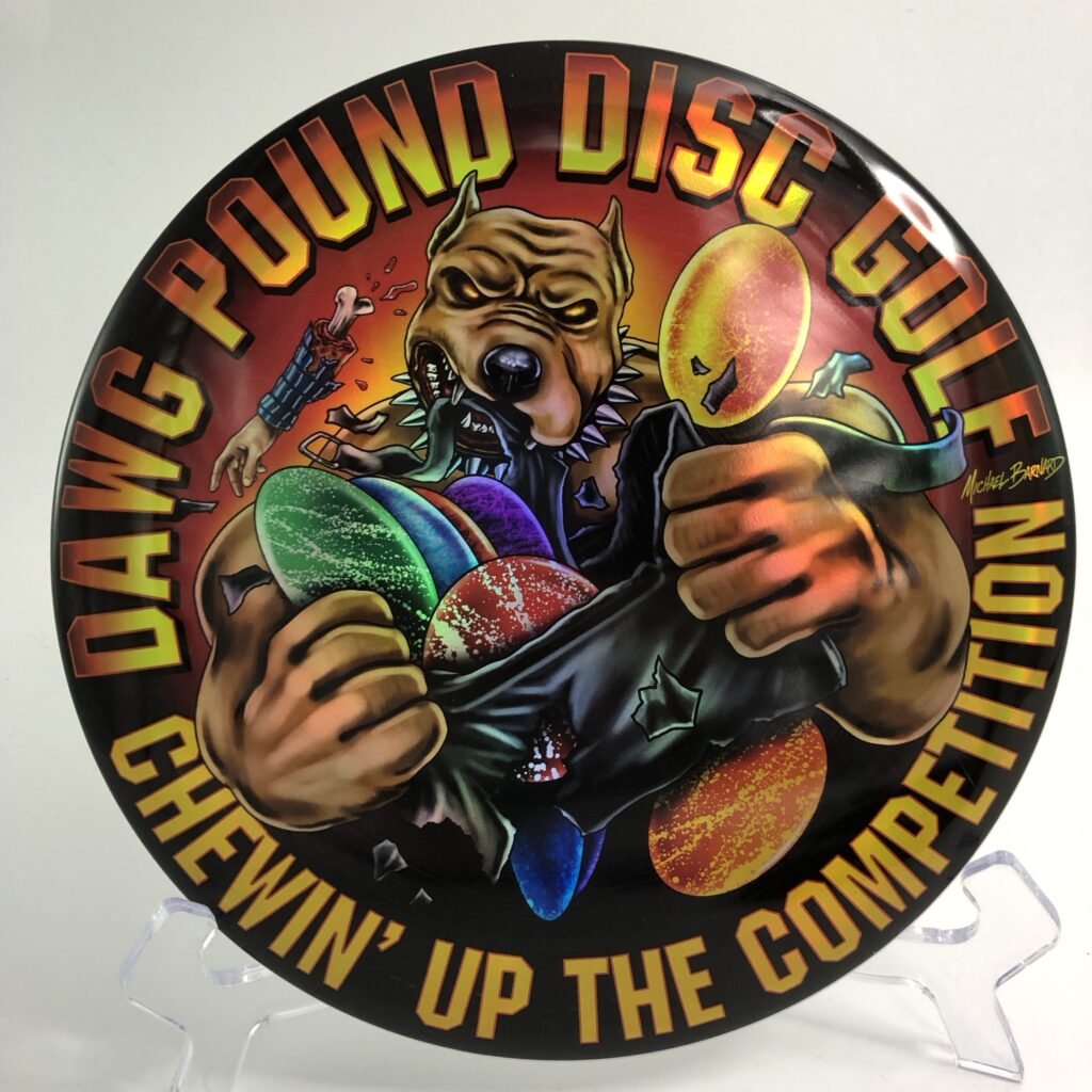 Main view of vibrant Discraft Buzzz in ESP plastic with a special Dawg Pound design.