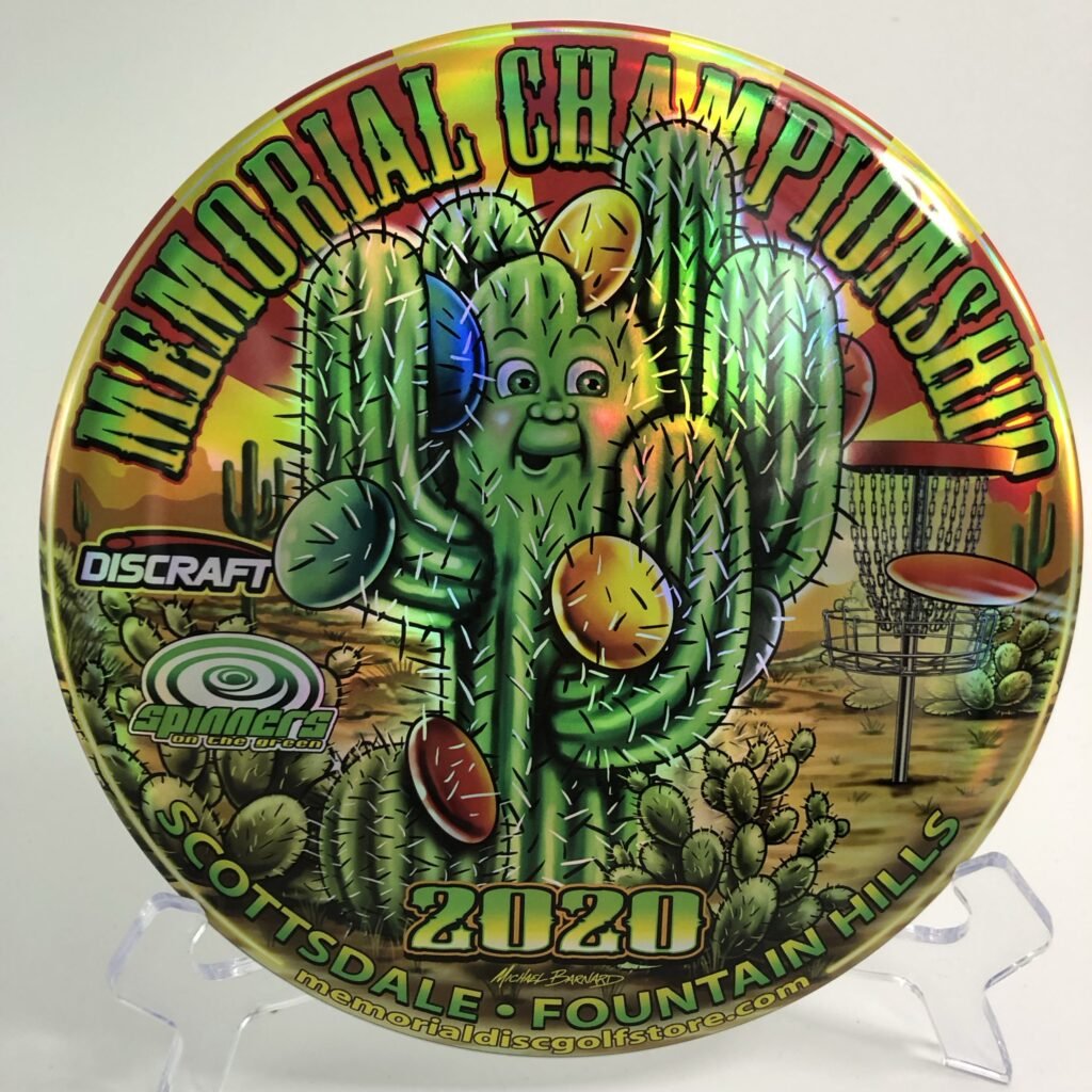 Top view of the vibrant Discraft ESP Buzzz - Michael Barnard Memorial Championships in special edition plastic.