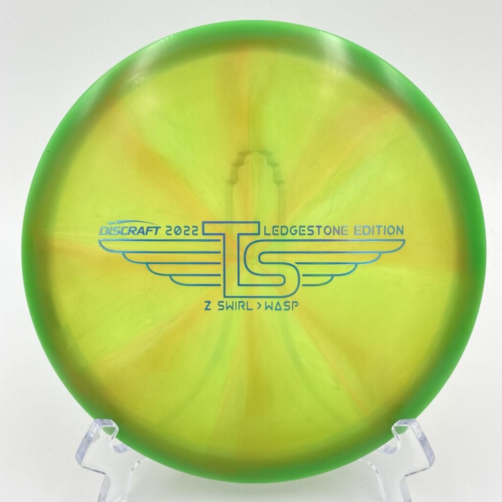 Top view of vibrant Z Swirl Discraft Wasp in durable plastic 2022 Ledgestone Edition.