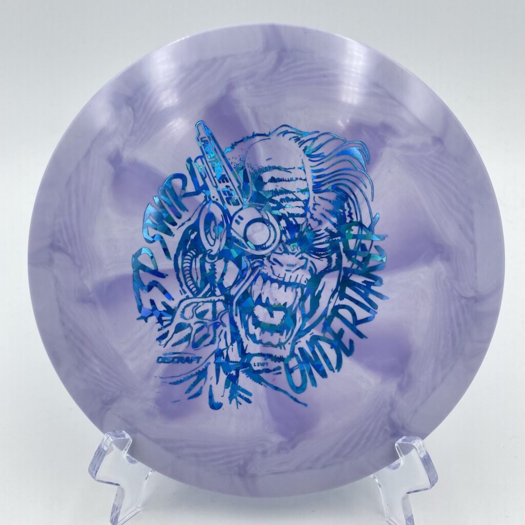 Top view of swirly purple Discraft Undertaker in ESP plastic - 2022 Ledgestone Edition.