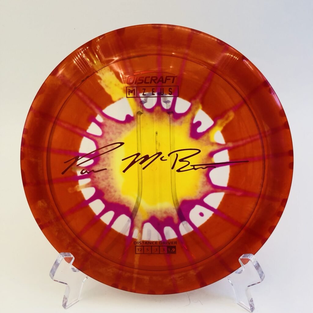 Top view of vibrant Z Fly Dye Discraft Zeus in 173-174g plastic - 2024 Paul McBeth Edition.