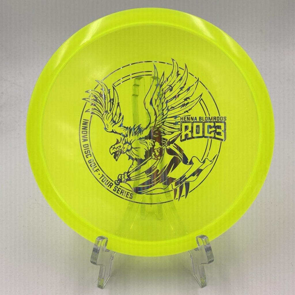 Main view of orange Innova Champion Roc3 in 2021 Tour Series edition with unique henna artwork.