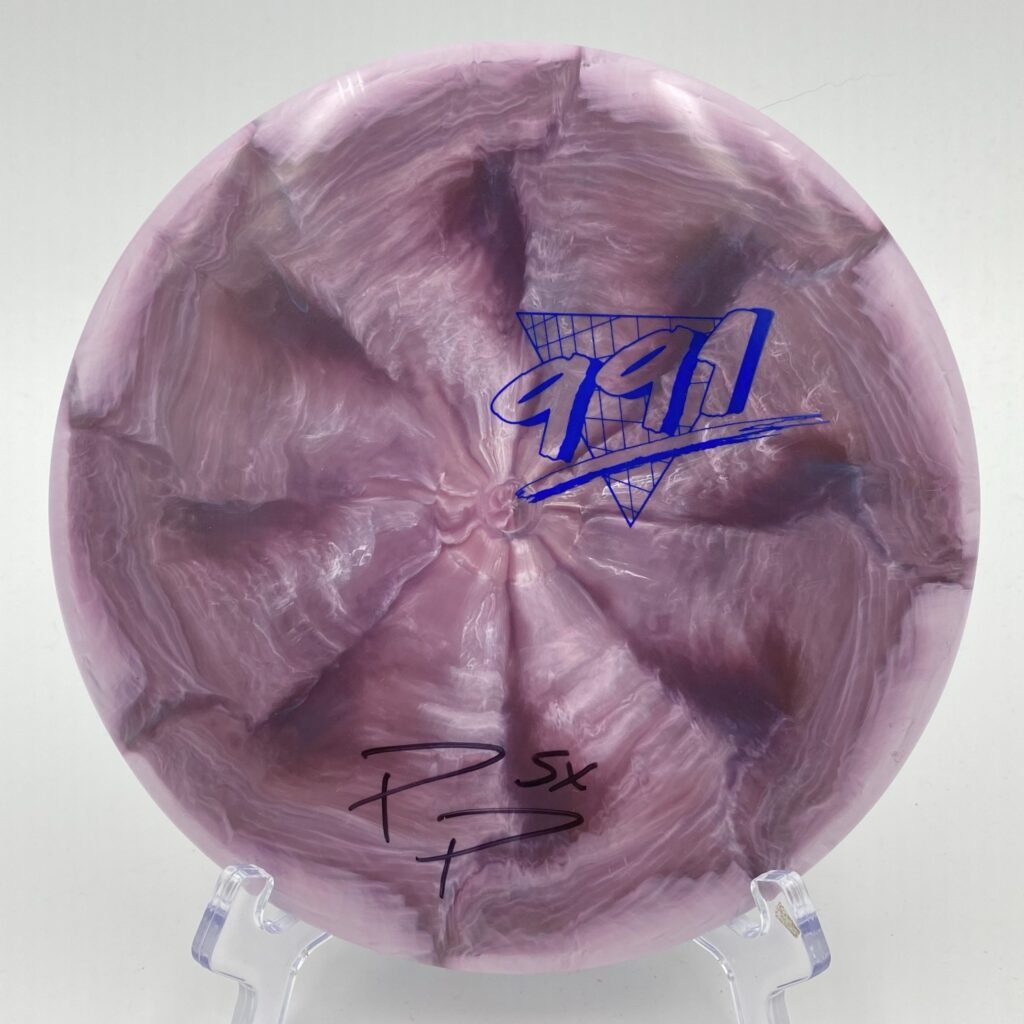 Top view of white Discraft Fierce in ESP plastic signed by Paige Pierce.