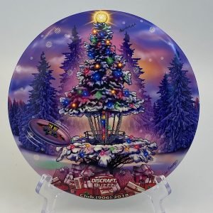 Top view of the vibrant Discraft ESP Buzzz in Christmas Tree plastic - Special Edition for optimal performance and grip.