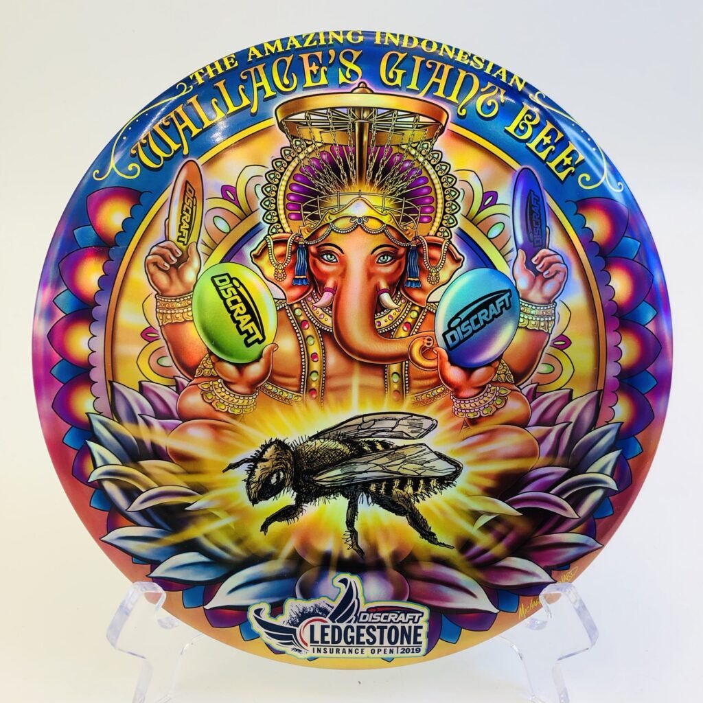 Discraft Buzzz in ESP plastic Ledgestone Insurance Open 2019 with Wallage's Giant Bee artwork.