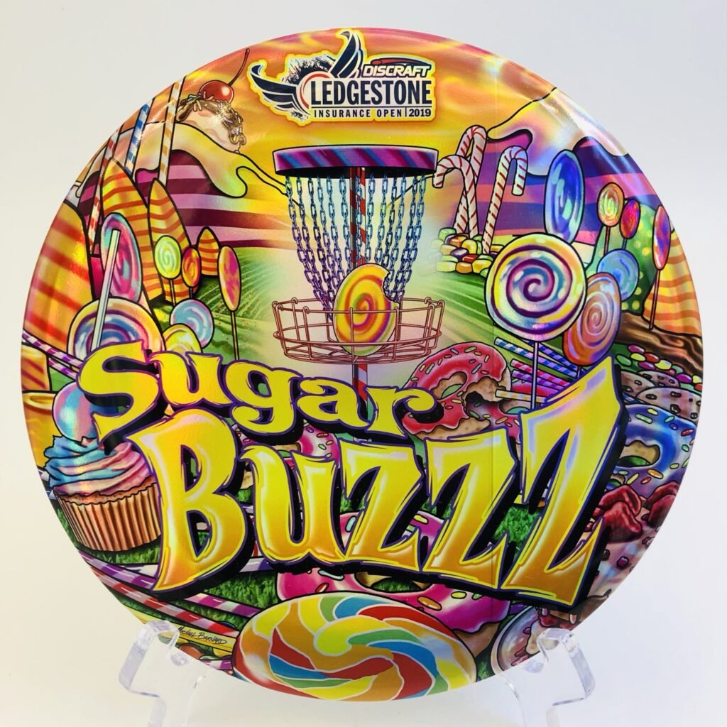Discraft Buzzz in ESP plastic 2019 Ledgestone Insurance Open edition with vibrant colors.