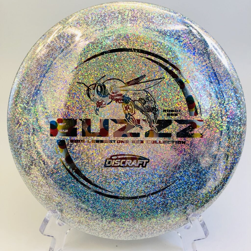 Translucent Discraft Buzzz in ESP plastic from the 2018 Ledgestone Bee Collection featuring a unique robot bee design by Les White.