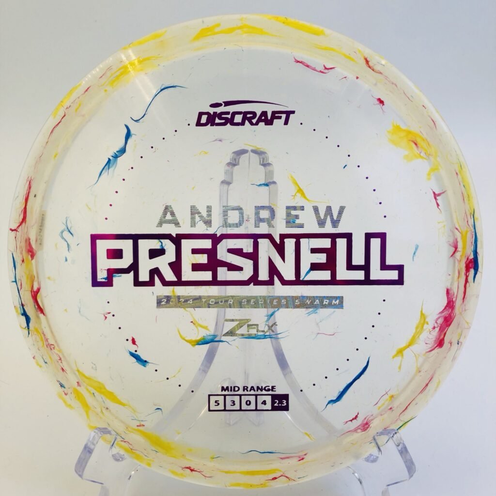 Discraft Swarm in Jawbreaker Z FLX plastic - 2024 Tour Series with vibrant colors from Andrew Presnell.