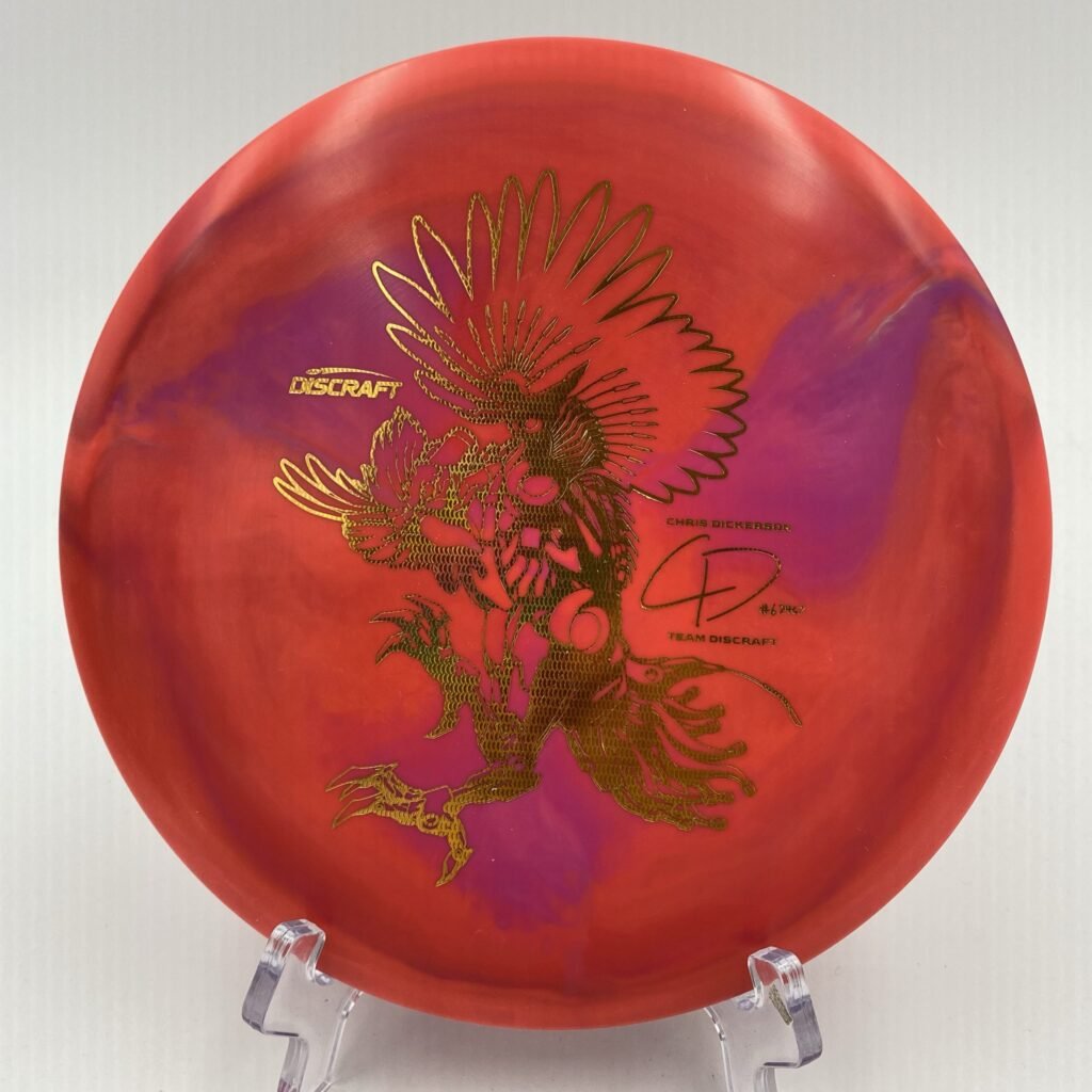 Top view of swirly green Discraft Buzzz in ESP plastic - 177g Limited Edition featuring a unique stamp.
