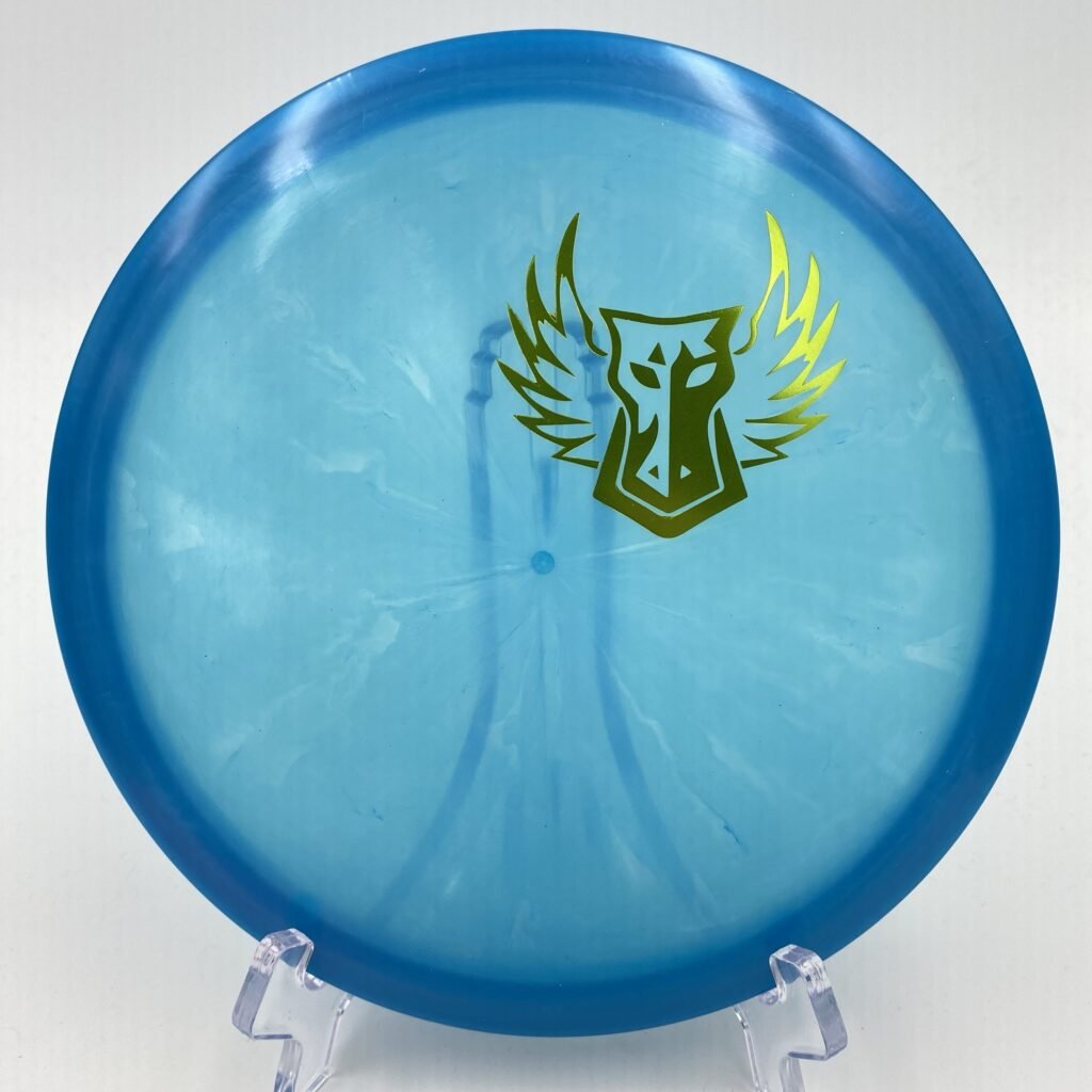 Top view of black Discraft Buzzz in Z plastic featuring the Darkhorse Small Logo for extra flair.