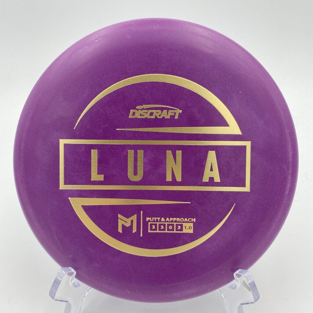 Top view of white Discraft Luna in standard plastic - 6x Paul McBeth edition.