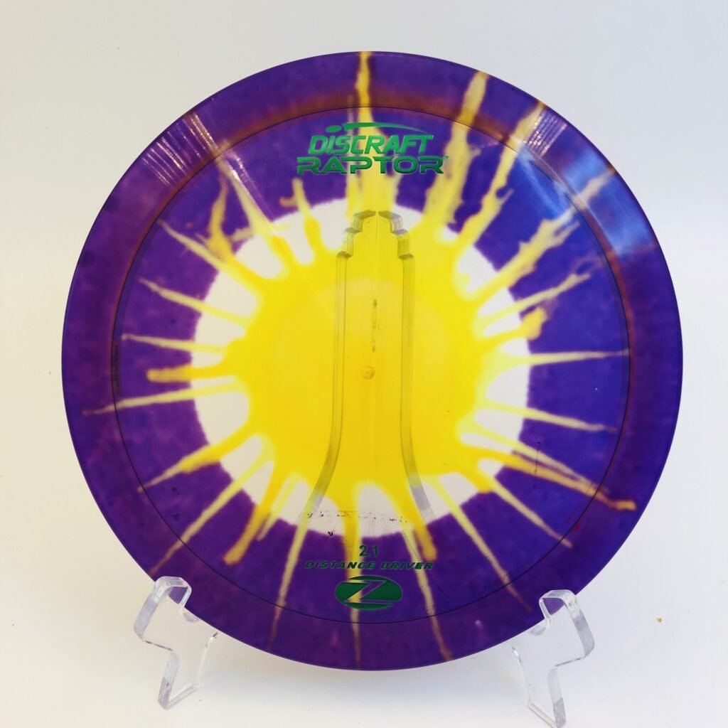 Dynamic Discraft Z Raptor in Fly Dye plastic offering a unique look and stability for controlled distance.