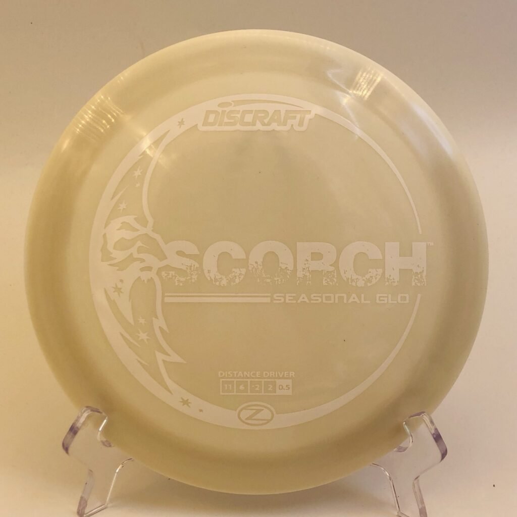 Discraft Scorch in Glo Z plastic Seasonal Glo run with bright luminescence.