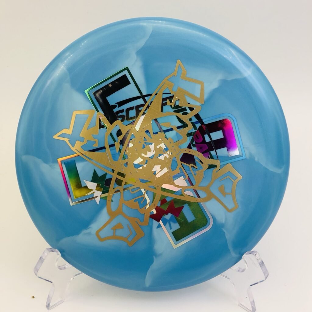 Discraft Luna in ESP plastic misprint featuring a vibrant ColorShift swirl design by Paul McBeth.