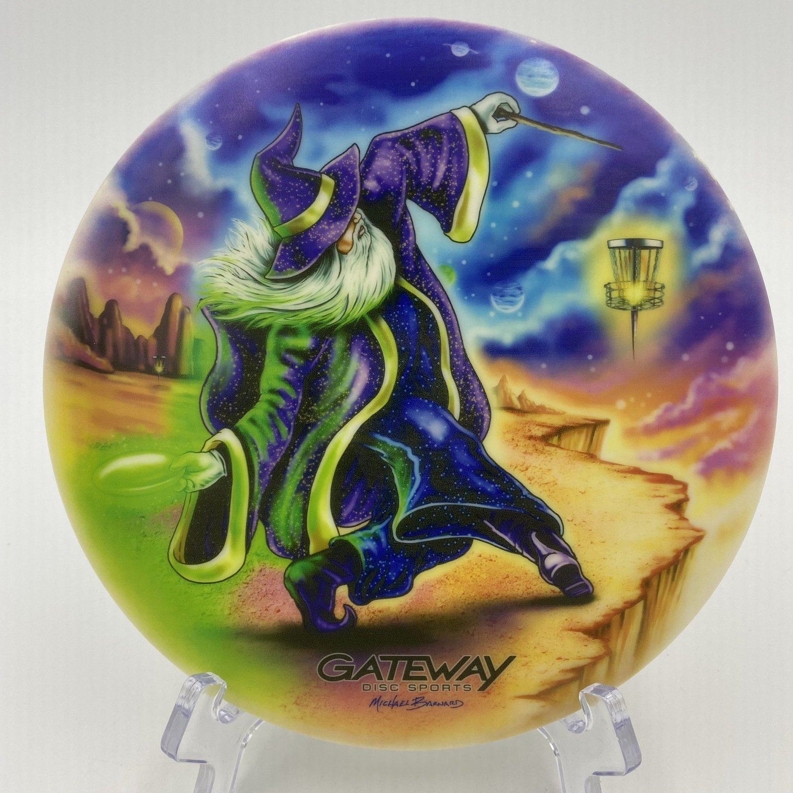 Top view of black Gateway Wizard in standard plastic featuring Michael Barnard art.