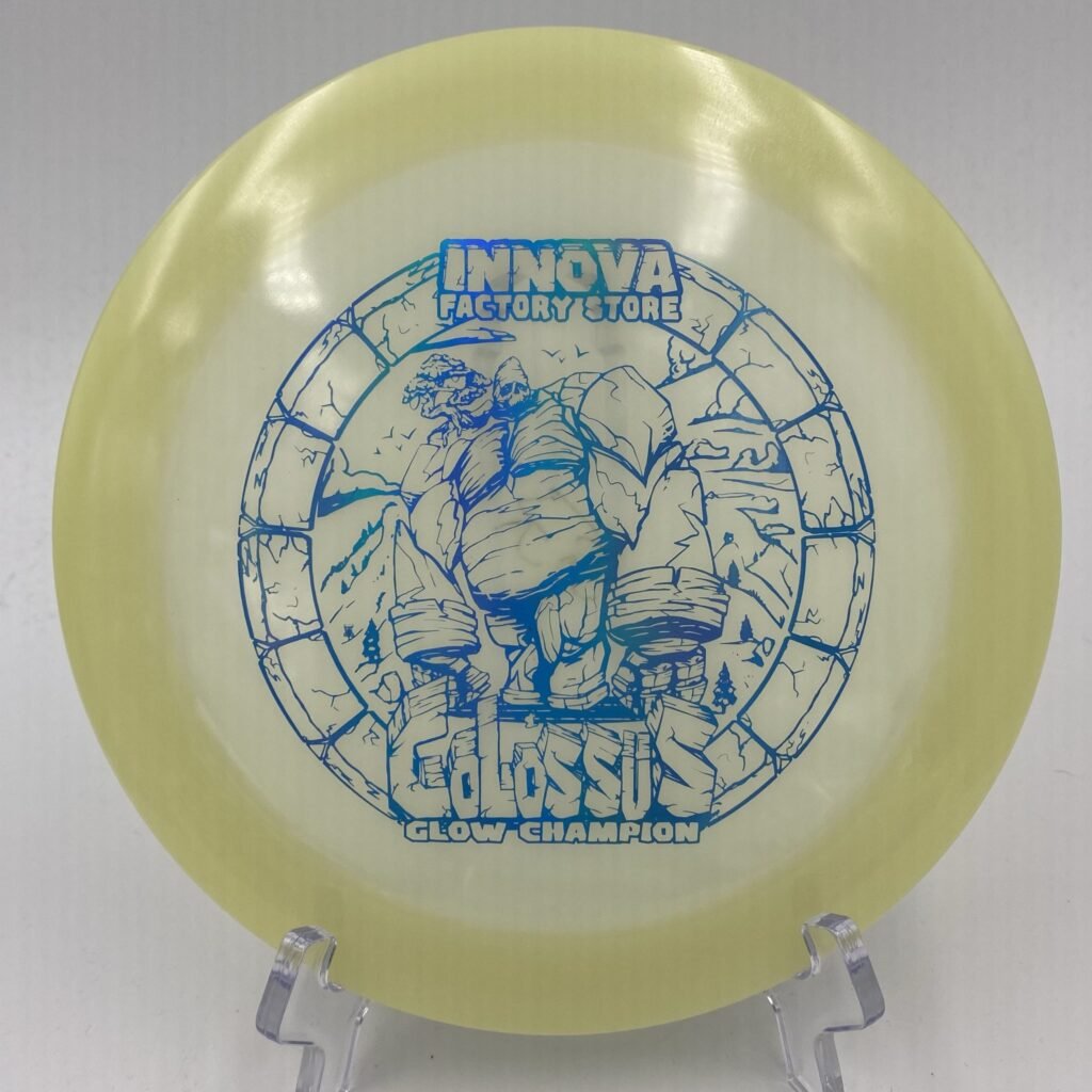 Top view of translucent green Innova Champion Colossus in Glow plastic.