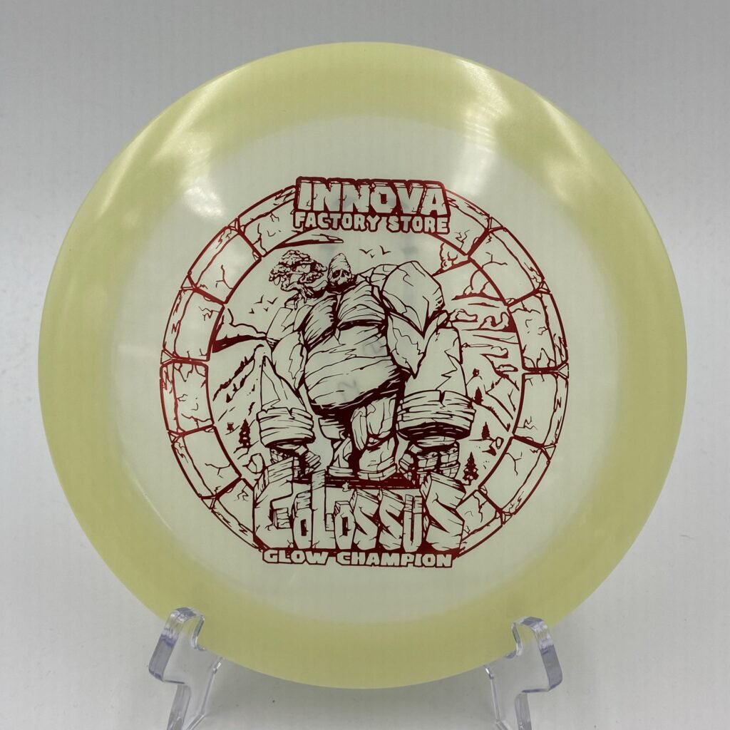 Top view of luminous green Innova Colossus in Champion Glow plastic Factory Store edition.