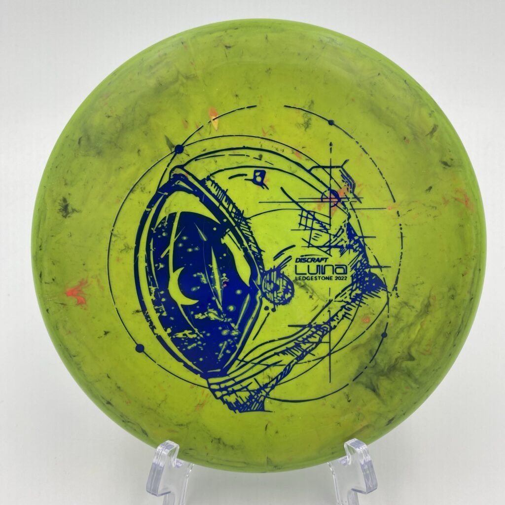 Top view of white Discraft Jawbreaker Luna in Ledgestone 2022 special edition with vibrant foil stamp.