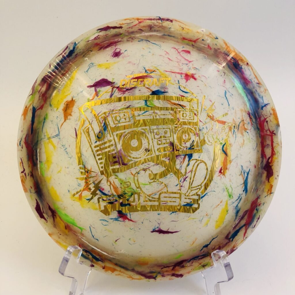 Discraft Pulse in Jawbreaker plastic Walking Radio Stamp for increased grip and unique design.