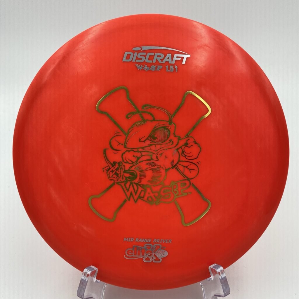 Top view of yellow Discraft Wasp in Elite X plastic with X Wasp stamp.