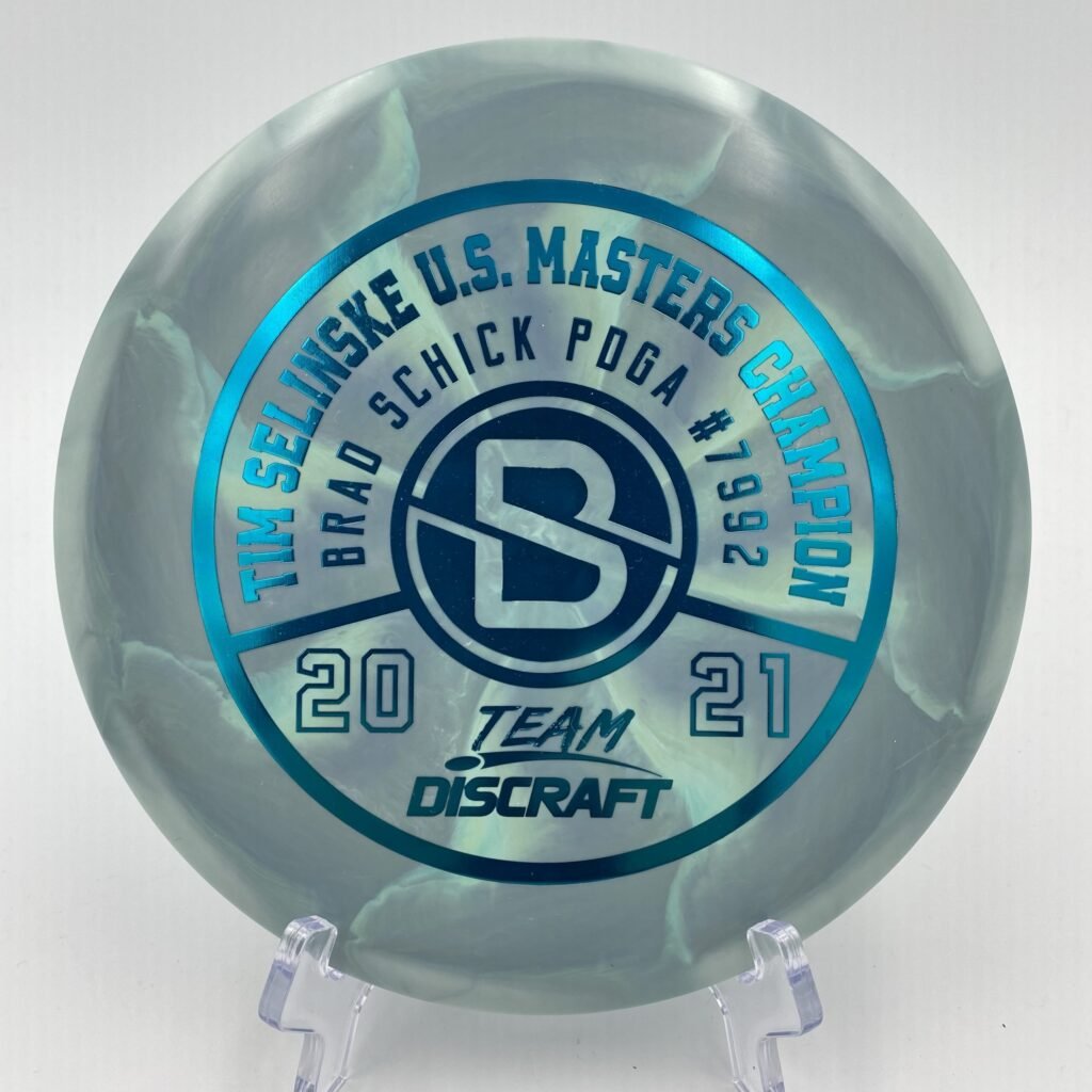 Top view of swirl Discraft Buzzz in ESP FLX plastic - 2021 Masters Champion Brad Schick Tour Series.