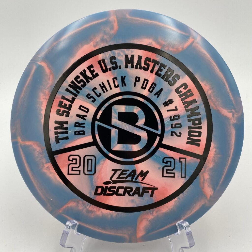 Main view of swirl Discraft Buzzz in ESP FLX plastic 2021 Masters Champion Brad Schick Tour Series.