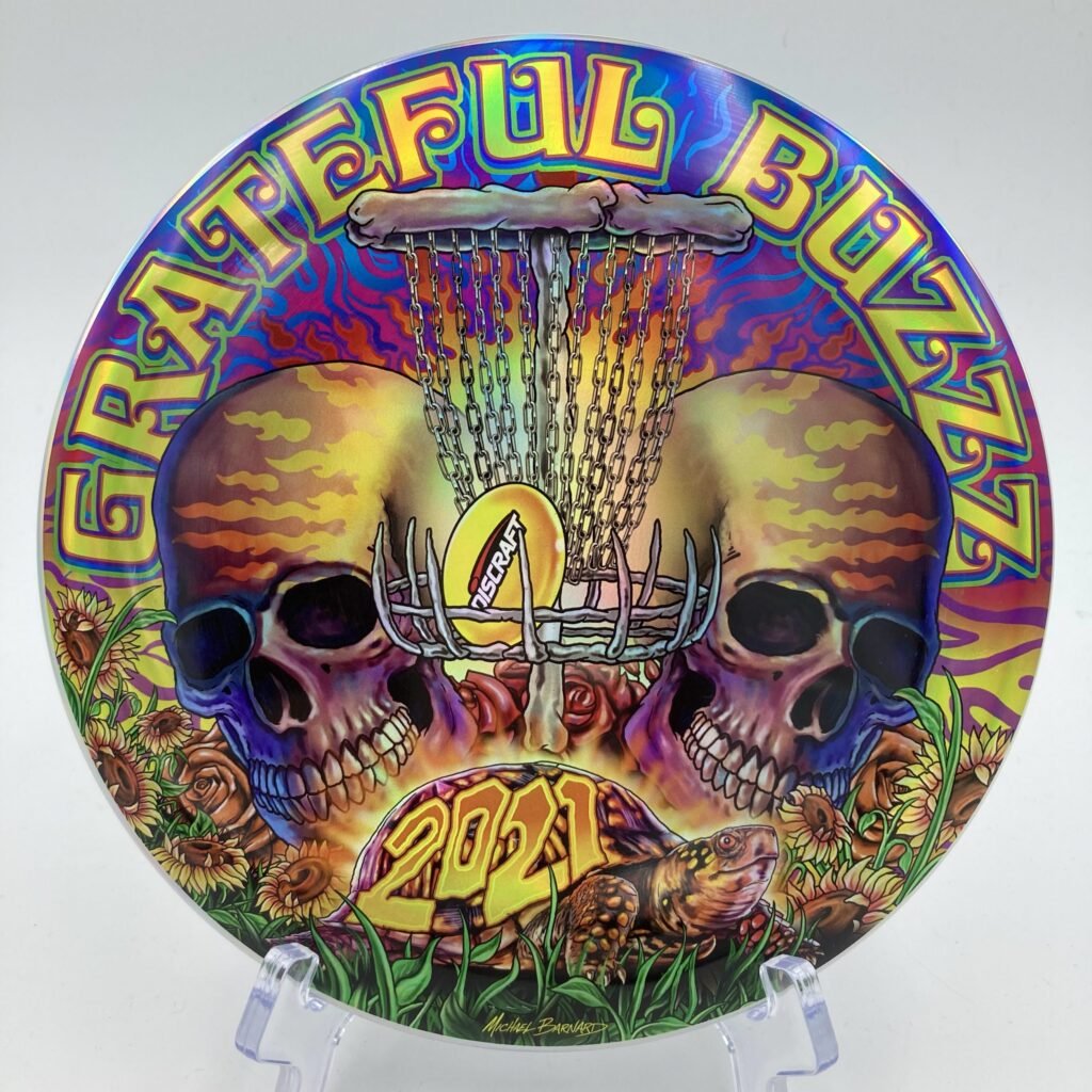 Top view of the vibrant Discraft ESP Buzzz in Grateful Buzzz color 2021 Michael Barnard Special Edition.