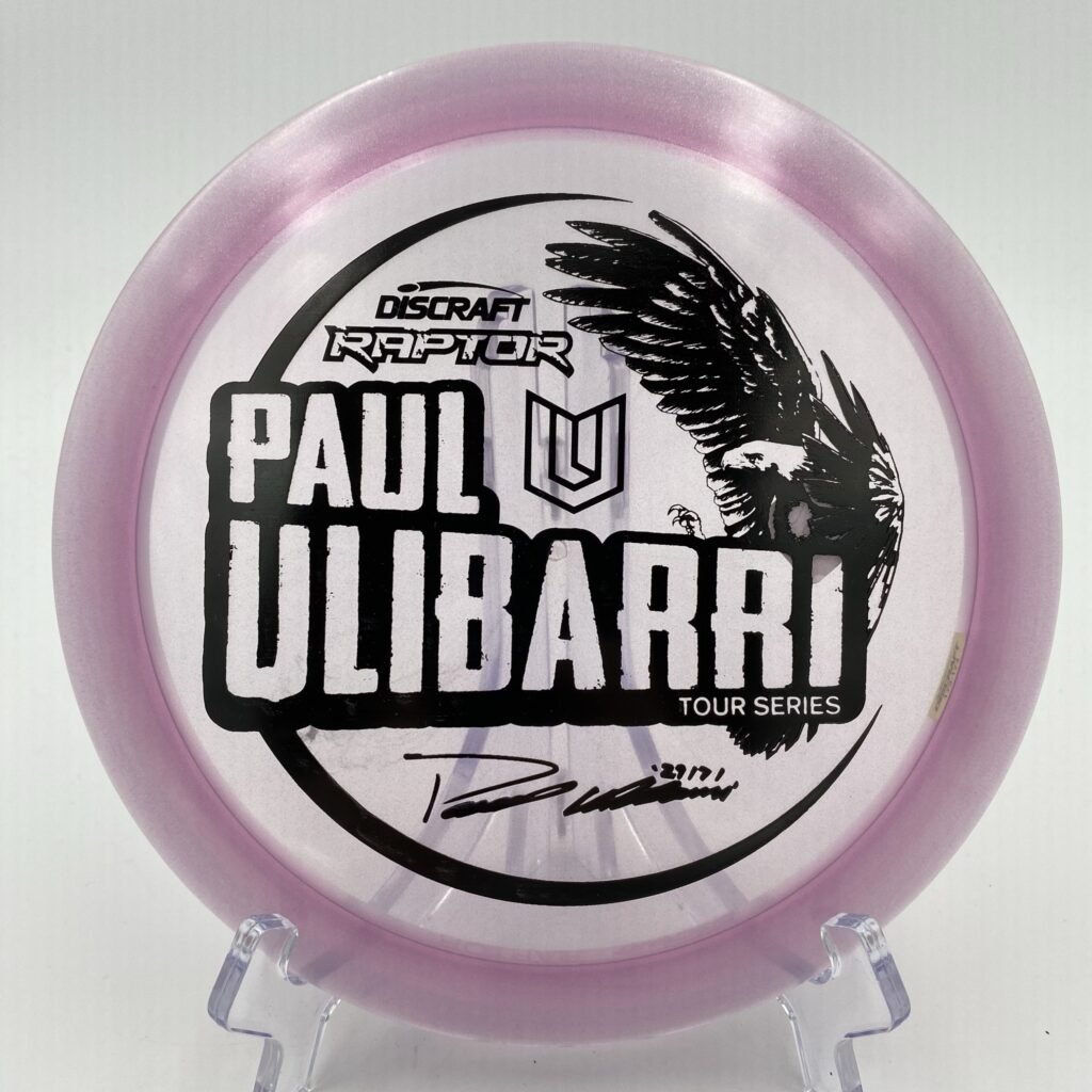 Top view of shimmering gold Discraft Z Metallic Raptor in 2021 Paul Ulibarri Tour Series plastic.