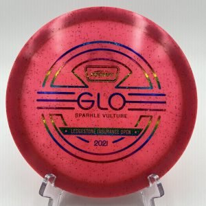 Top view of vibrant Glo Sparkle Discraft Vulture in 2021 Ledgestone Edition for superior nighttime visibility.