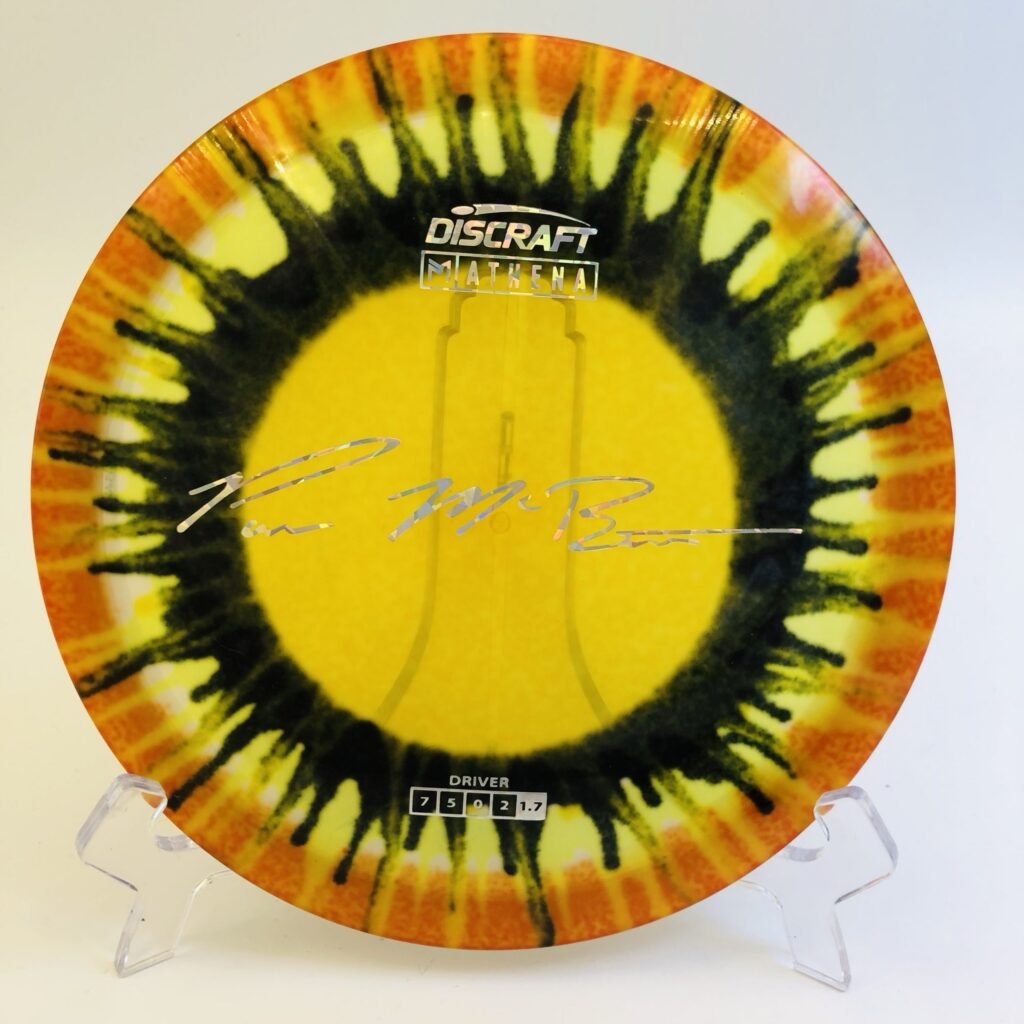 Discraft Athena in ESP plastic featuring a swirl finish and 6x Paul McBeth signature.