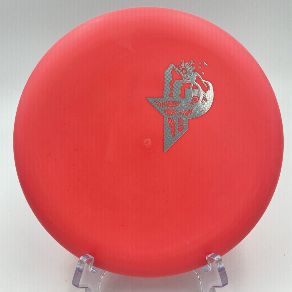 Top view of soft pink Discraft Fierce in Soft plastic featuring the Paige logo.