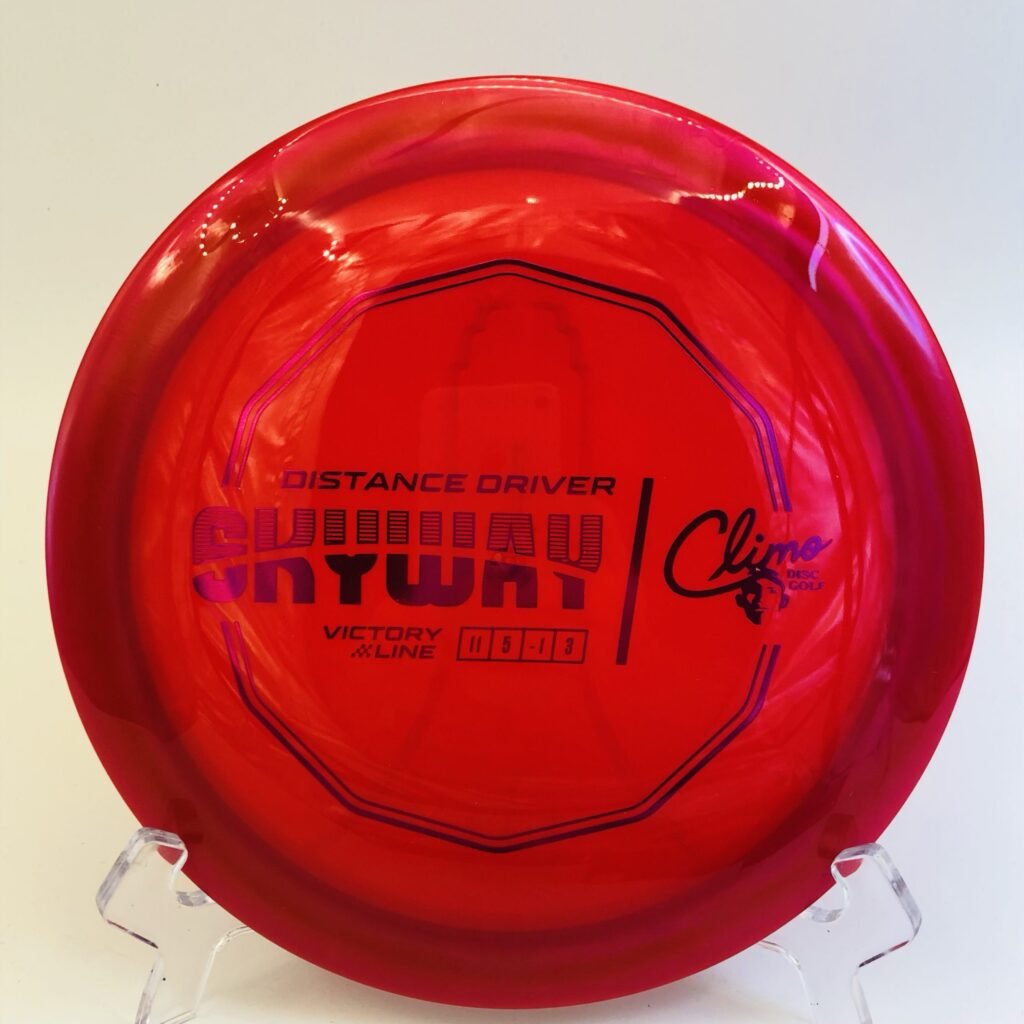 Climo Disc Golf Skyway in Victory Line plastic offering a balanced flight.
