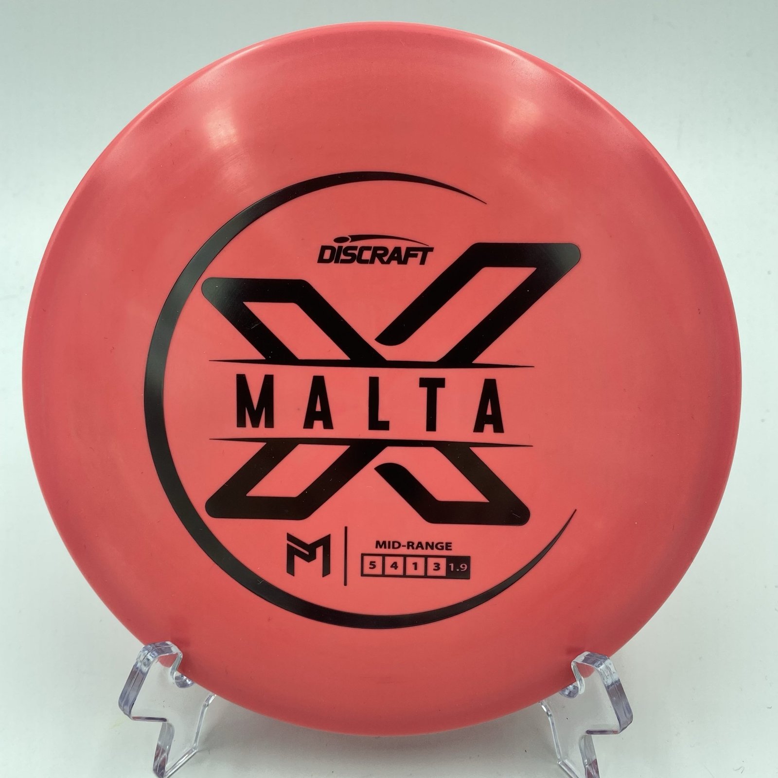 Top view of vibrant Discraft X Malta in 173-174g plastic featuring Paul McBeth's signature.