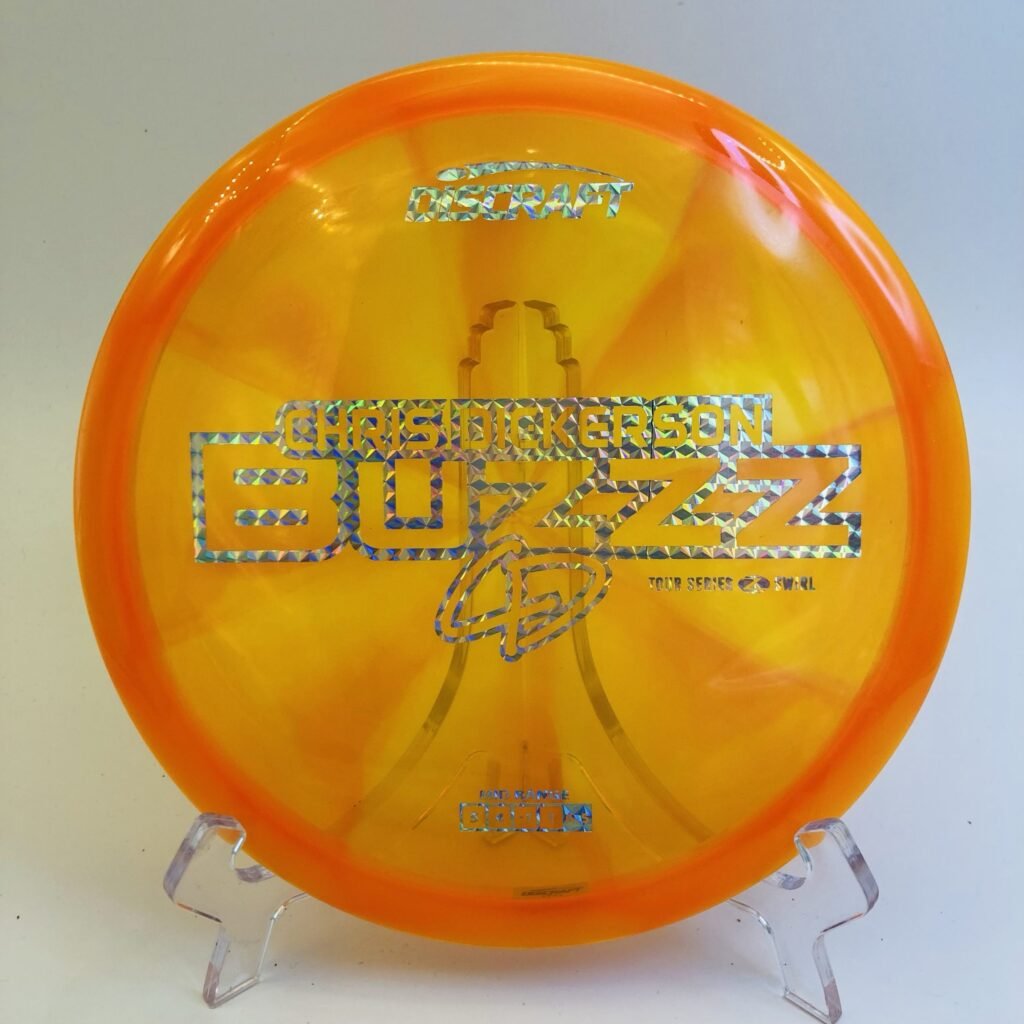 Top view of the Discraft Buzzz in Z Swirl plastic from the 2025 Tour Series.