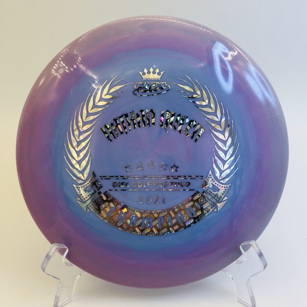 Top view of translucent Innova Star Thunderbird in Nathan Queen Commemorative plastic for the 2021 Disc Golf Pro Tour Championship.