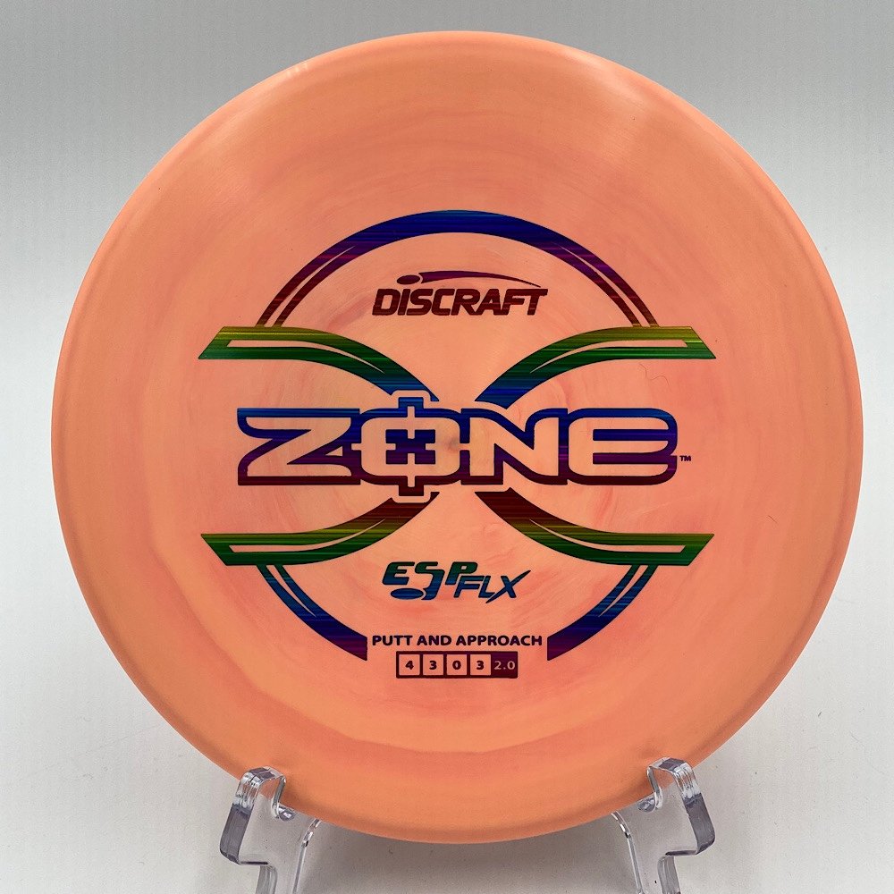 Top view of colorful swirl Discraft Zone in ESP FLX plastic.
