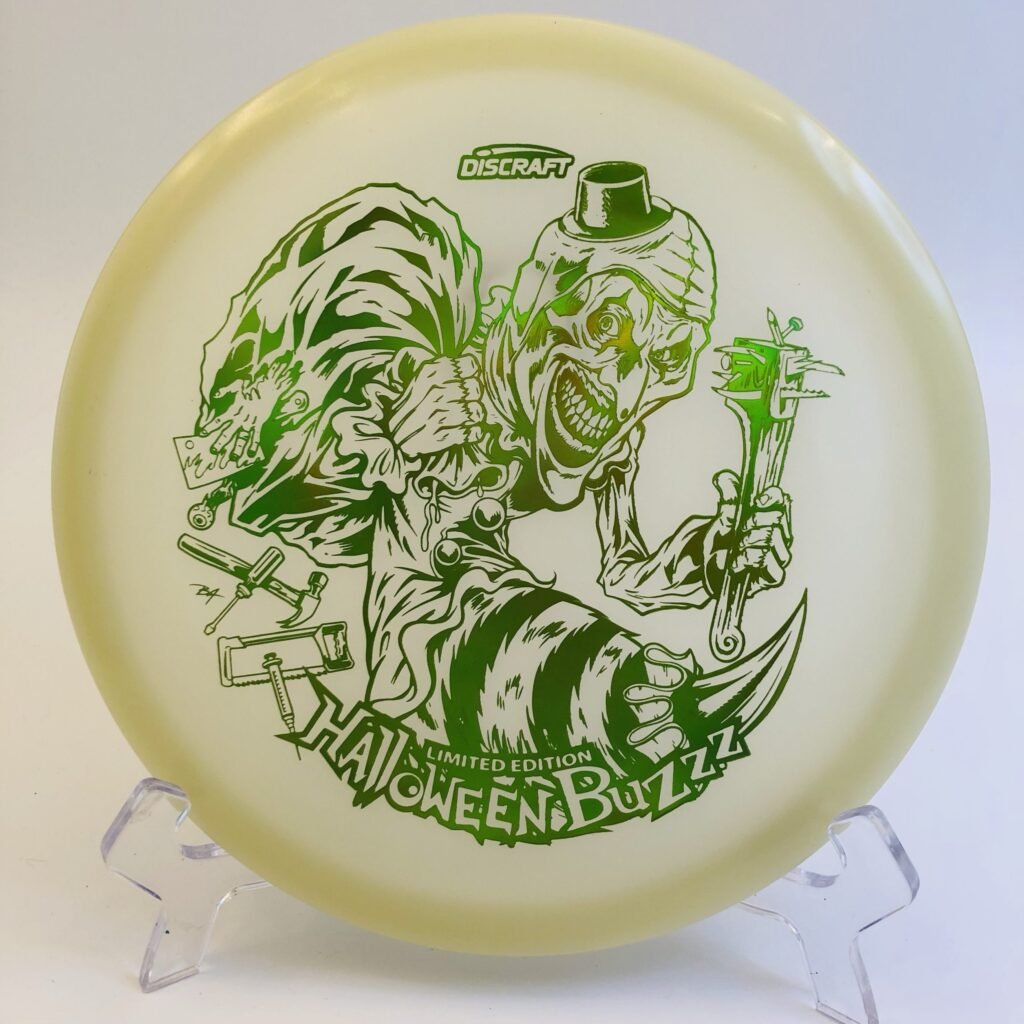 Discraft Buzzz in Mega-glo plastic 2025 Halloween Buzzzifier edition with unique glow effect.