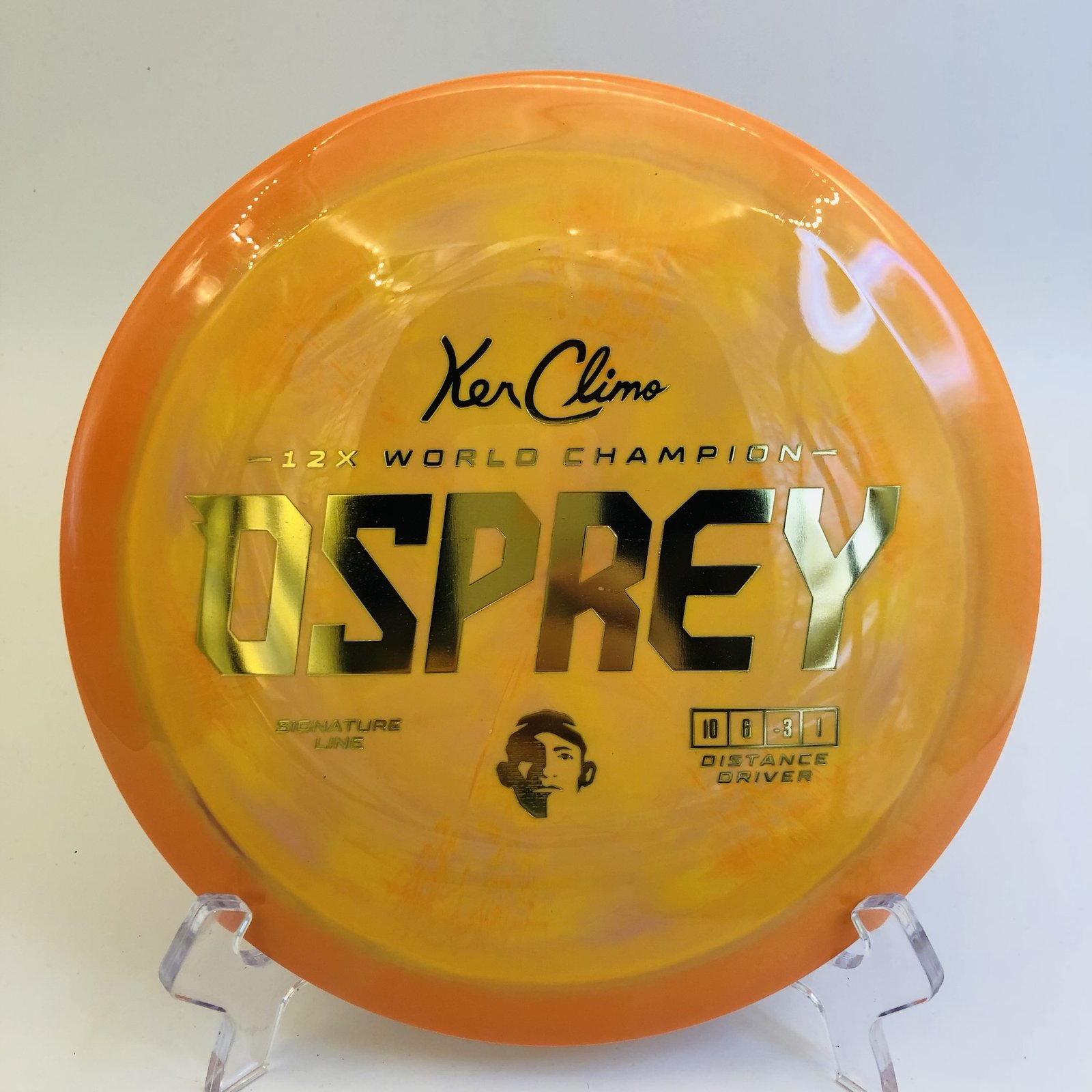 Climo Osprey disc in Signature Line plastic - ideal for controlled shots and reliable distance.