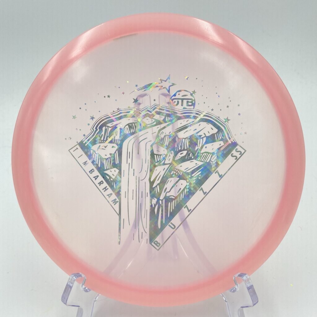 Top view of luminous green Discraft Buzzz SS in Z Glo plastic Tim Barham Edition.
