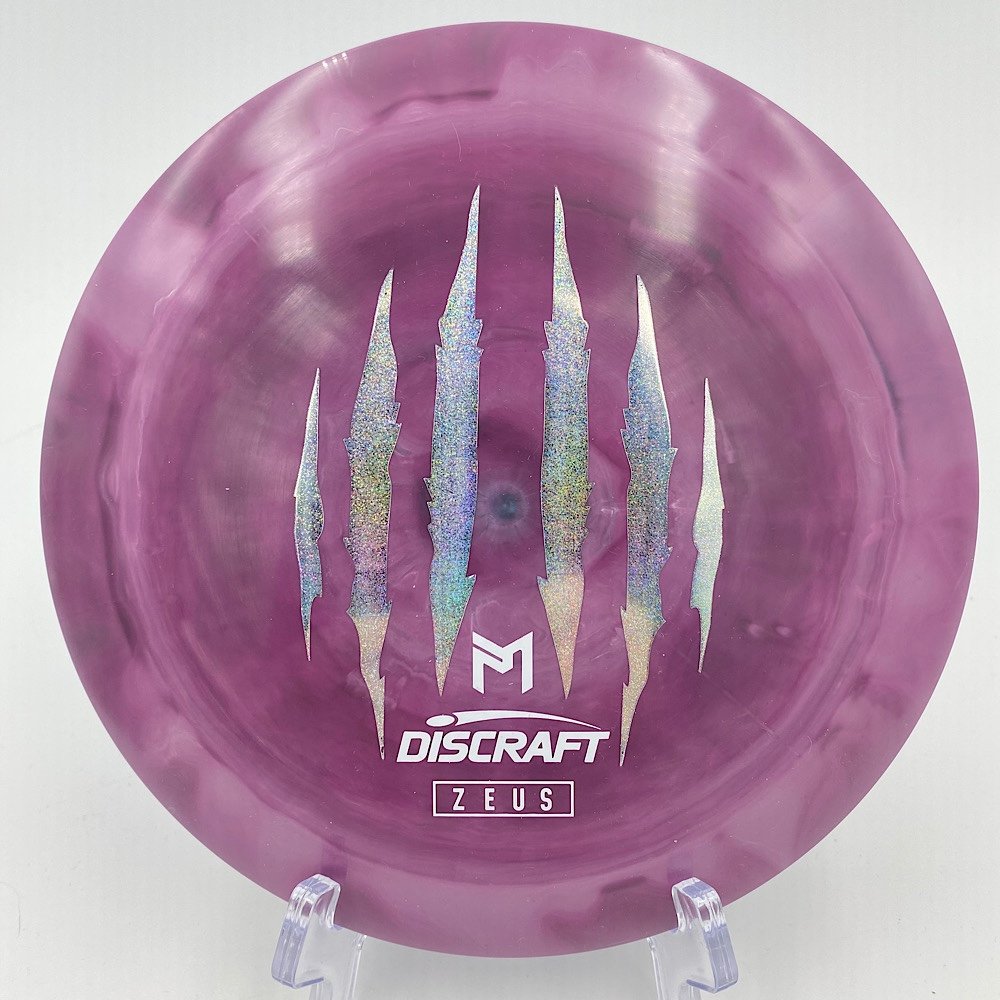 Top view of purple Discraft Zeus in ESP plastic 6X Paul McBeth Commemorative Edition.