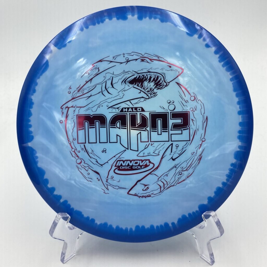 Top view of vibrant Halo Star Innova Mako3 in premium plastic offering exceptional glide and a reliable straight flight.