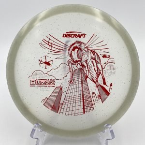 Top view of vibrant Z Glo Sparkle Discraft Buzzz in durable plastic 2023 Ledgestone Edition with bright foil stamp.