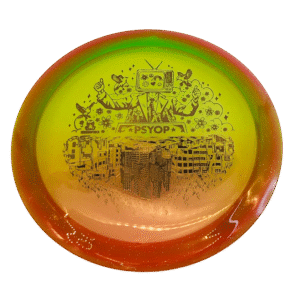 Psyop Green-pink, Doomsday Discs Retina Psyop (175 g), disc golf disc, fairway, understable